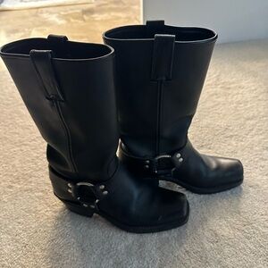 Frye Black Leather Harness Boots